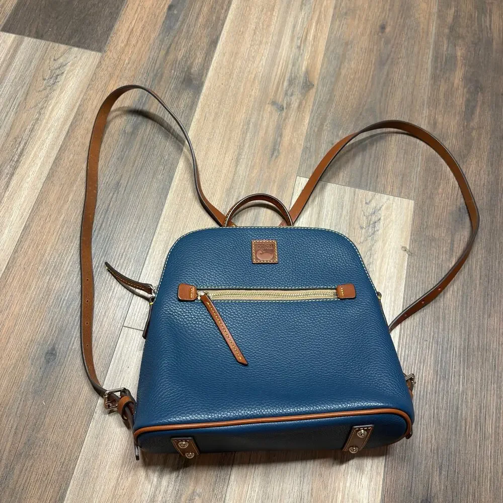 Dooney & Bourke Backpack Pebble Grain Jeans Blue Leather Pocket Adjustable Strap